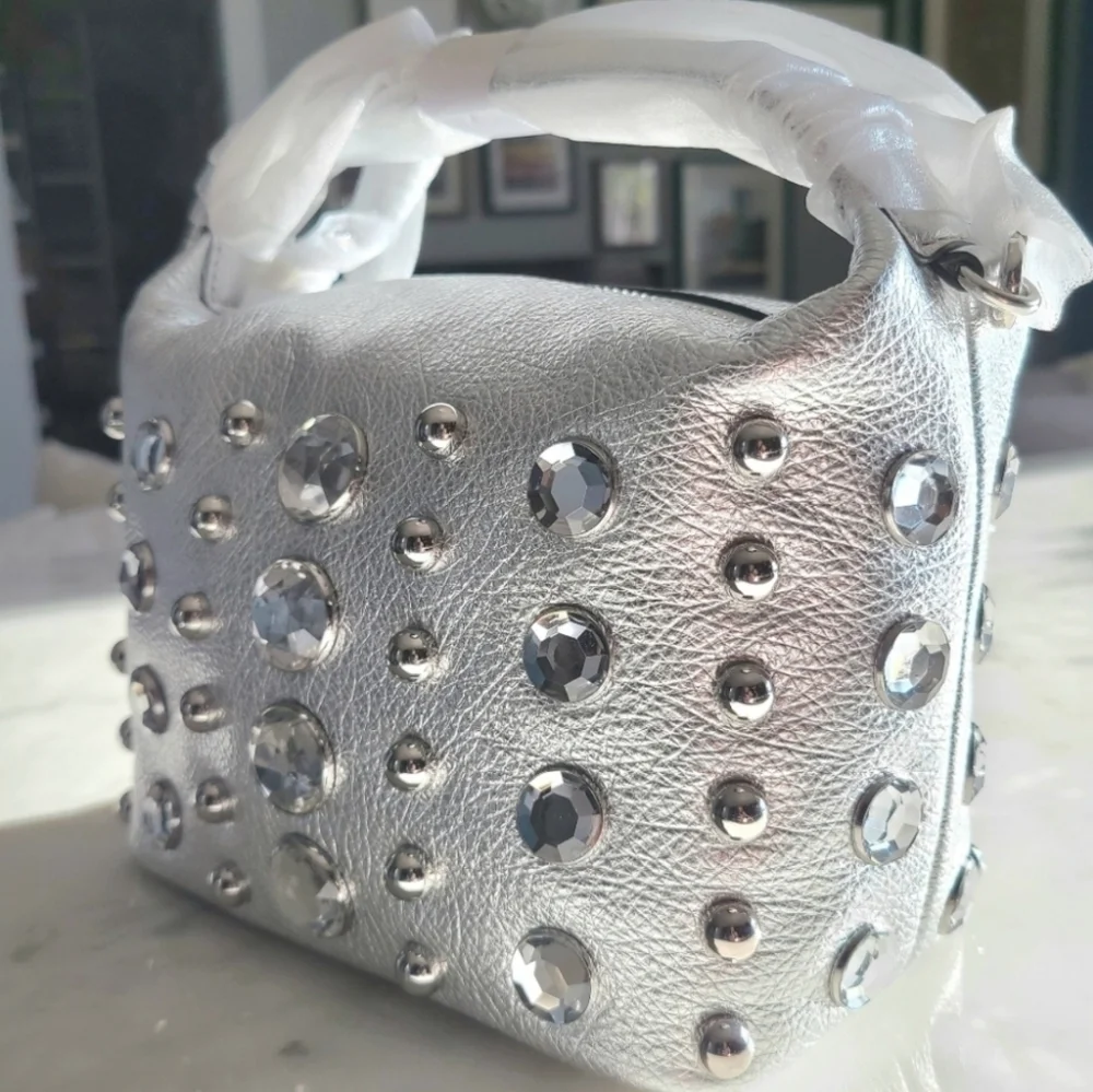 Rebecca Minkoff Stone Studded Shoulder Bag, Silver, NWT